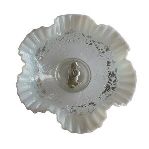 Antique Jefferson Ruffle Glass Opalescent Jolly Bear Goofus Crimp Bowl Candydish